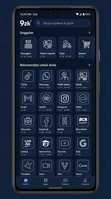 Tampilan katalog aplikasi 9zk
