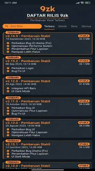 Tampilan riwayat versi 9zk