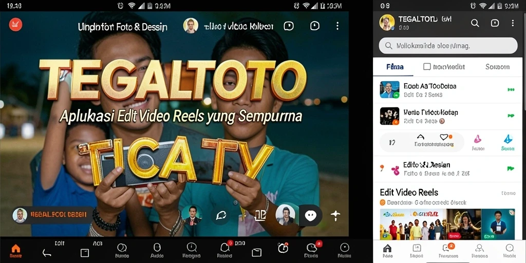 Antarmuka TEGALTOTO untuk mengedit video Reels yang menawan.